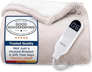 Bedsure Heated Blanket Electric Throw - Soft Flannel Electric Blanket, Heating Blanket with 4 Time Settings, 6 Heat Settings, and 3 hrs Timer Auto Shut Off (50x60 inches, Cream), BS-TH01-S