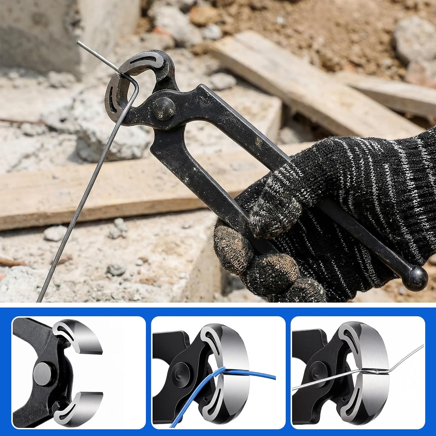 6 Pcs Pry Bar Set, 10" Paw Nail Puller, 7" and 9" Flat Claw Pry Bars, 8 Inch End Cutting Pliers, 8 oz Claw Hammer with Gloves, Utility Bar Set for Baseboard, Floor, Nails Removal