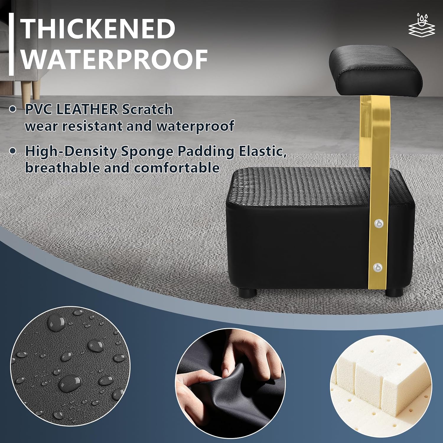 Independent Footrest for Backwash Beauty Spa Shampoo Bowl and Chair Set,Footstool for Spa Beauty, Ottoman for Shampoo Station Chair in Salon and Spa (Golden)