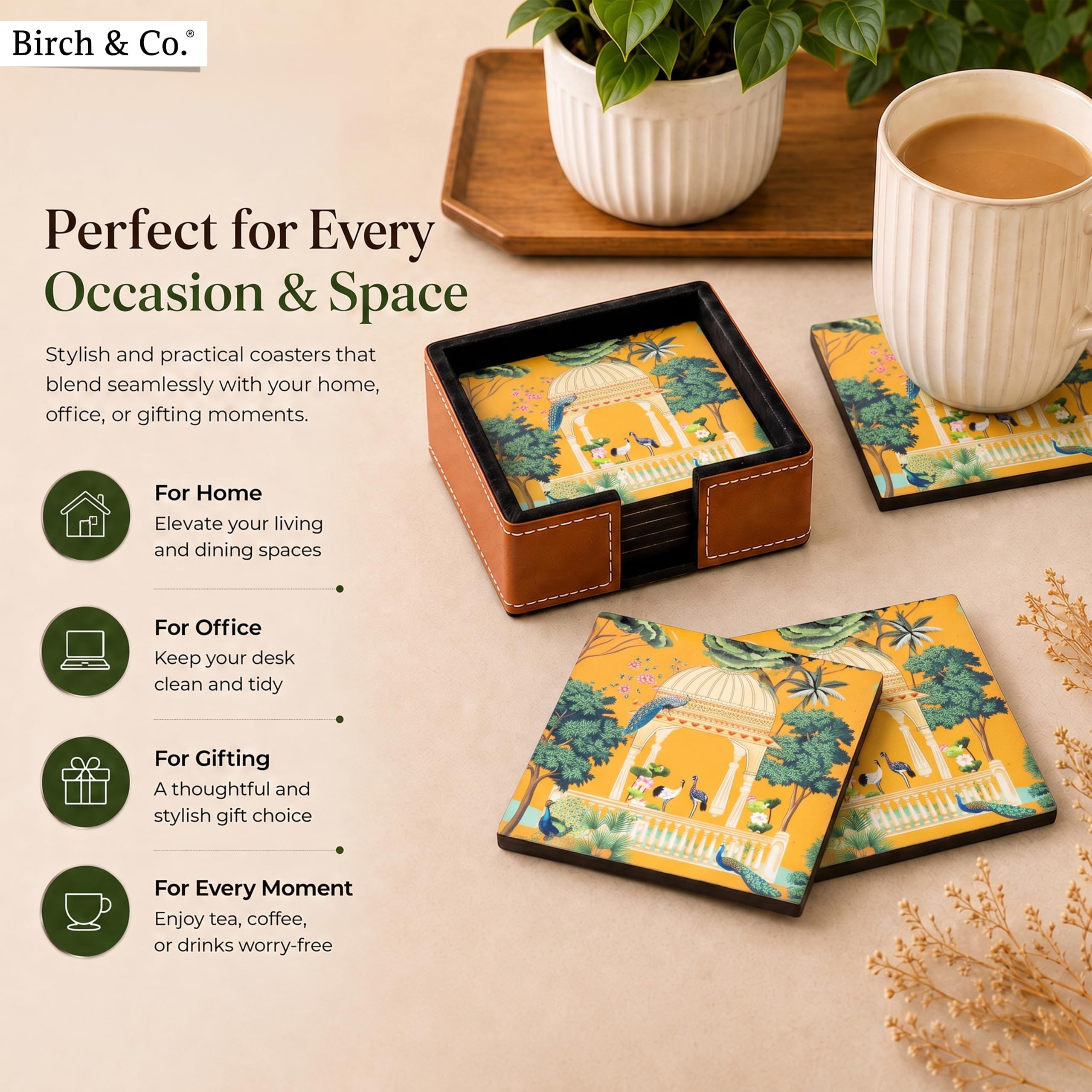 Birch & Co. Leather Coasters - Set of 6 -2