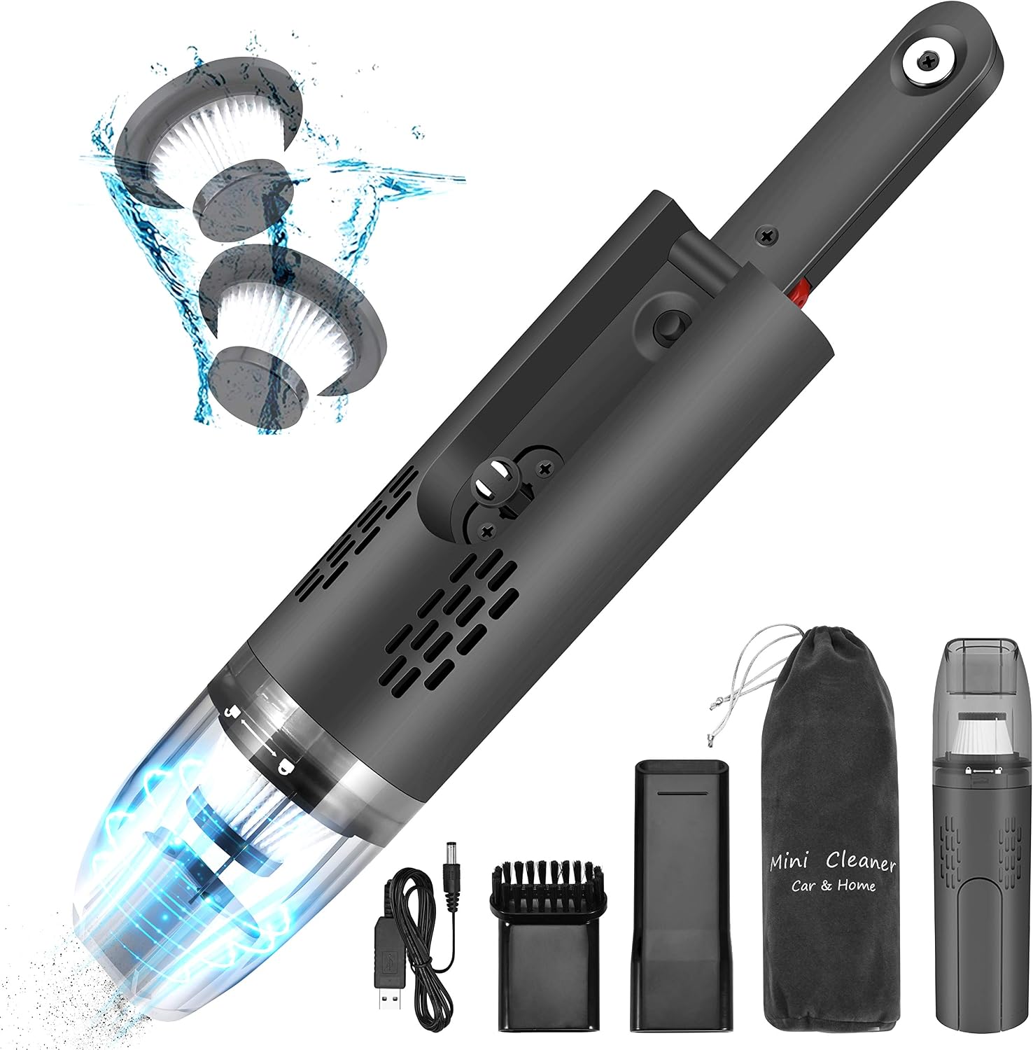 KITHELP Cordless Car Vacuum Hand-held Vacuum Cleaners USB Charging-Pet Hair Vacuums Powerful Suction Wet/Dry Lightweight Vac for Car Home Carpet Cleaning
