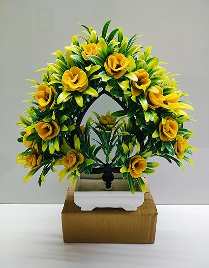 ADIRSA Plastic Artificial Wild Flowers Plants | Faux Flower Plant For Home Office Decor | Tabletop And Desk Decoration | Artificial Flower With Pot For Balcony Indoor Decor [ Set Of 1 ], Yellow