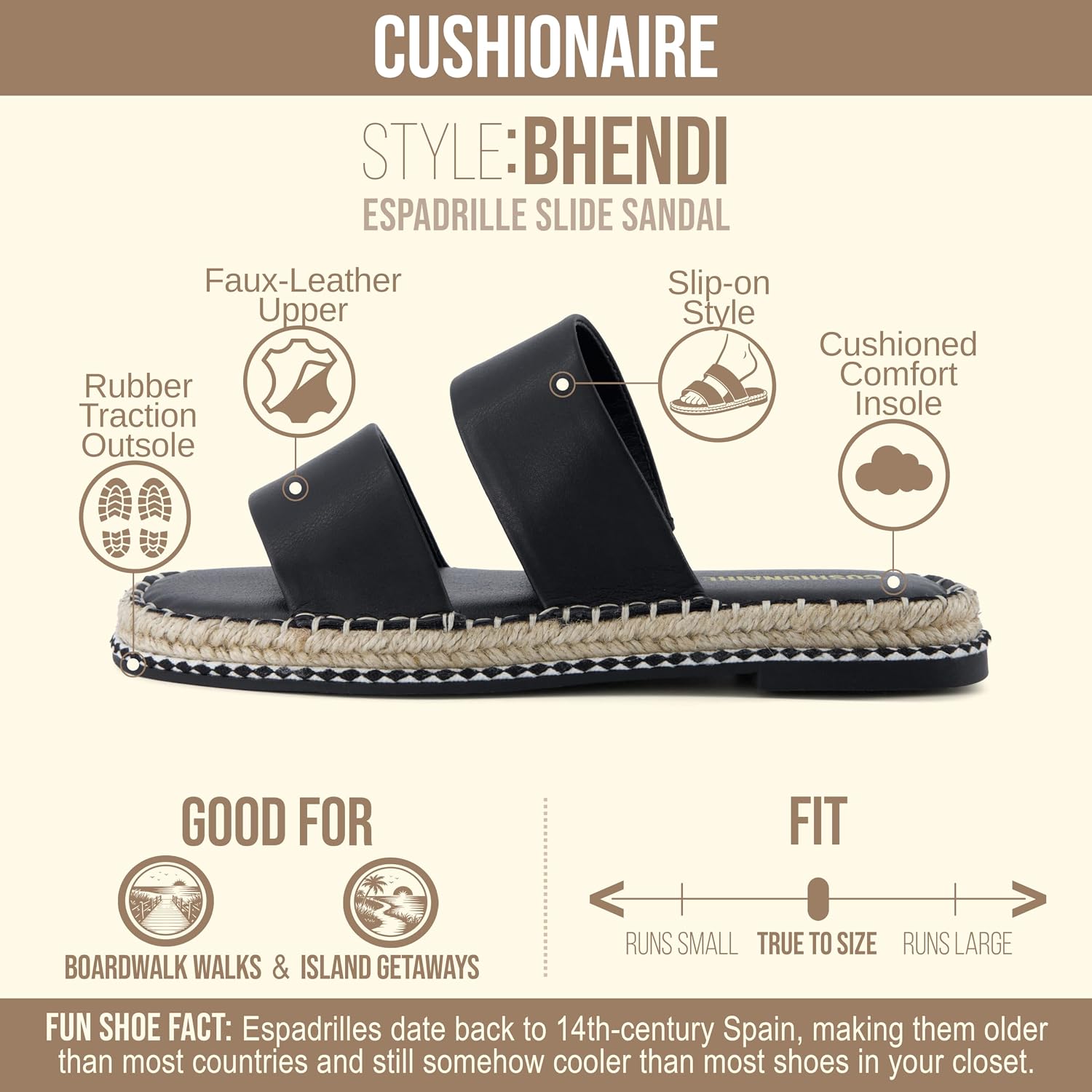 CUSHIONAIRE Bhendi Espadrilles Slide Sandals for Women with Cushion Footbed | Faux Leather Upper, Jute-Wrapped Sole, Cushioned Footbed, Double Strap Upper, Easy Slip-On Wear. Summer Shoes Design image 4
