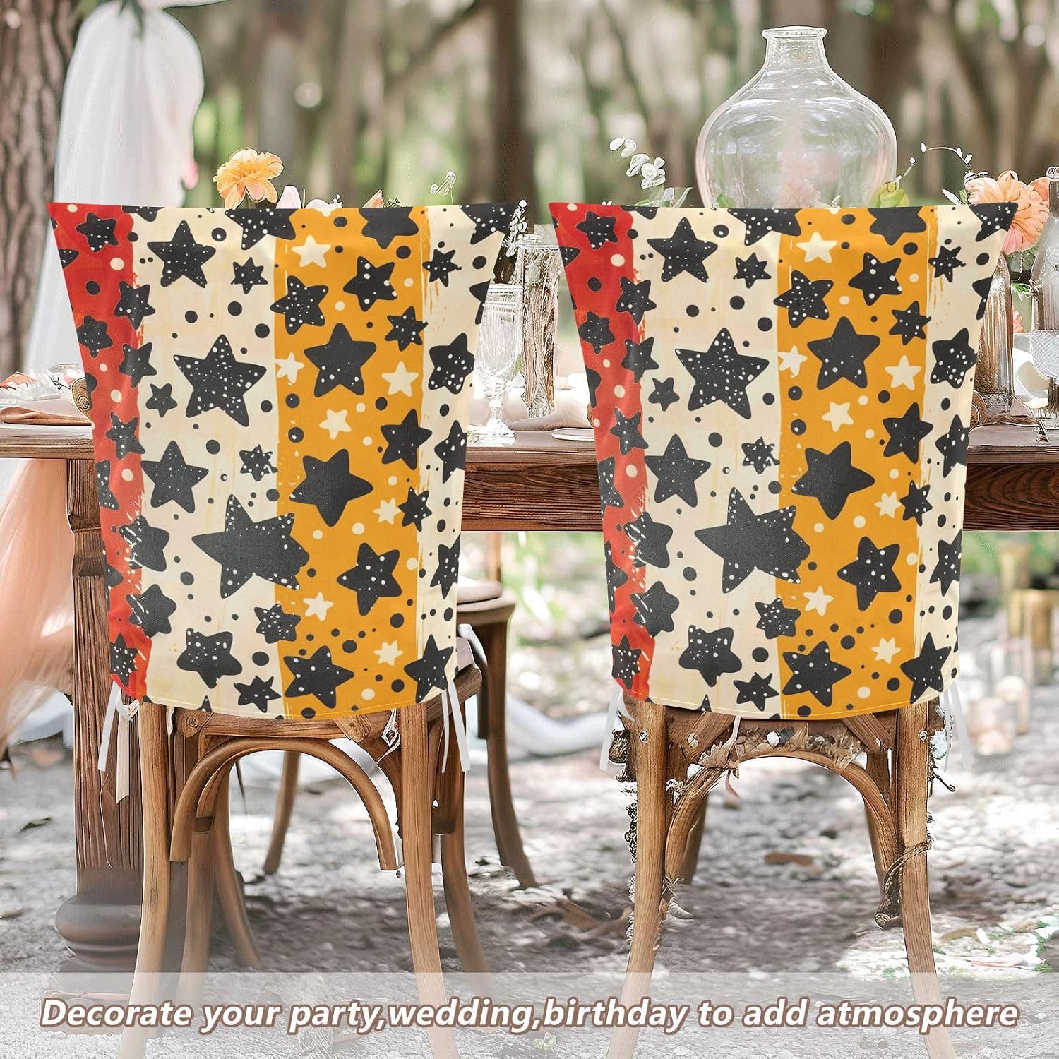 ALAZA Stars Dots Chair Back Cover Set of 6, Washable Reusable Removable Chair Slipcovers Decorative Chair Cover for Home Kitchen Wedding Party