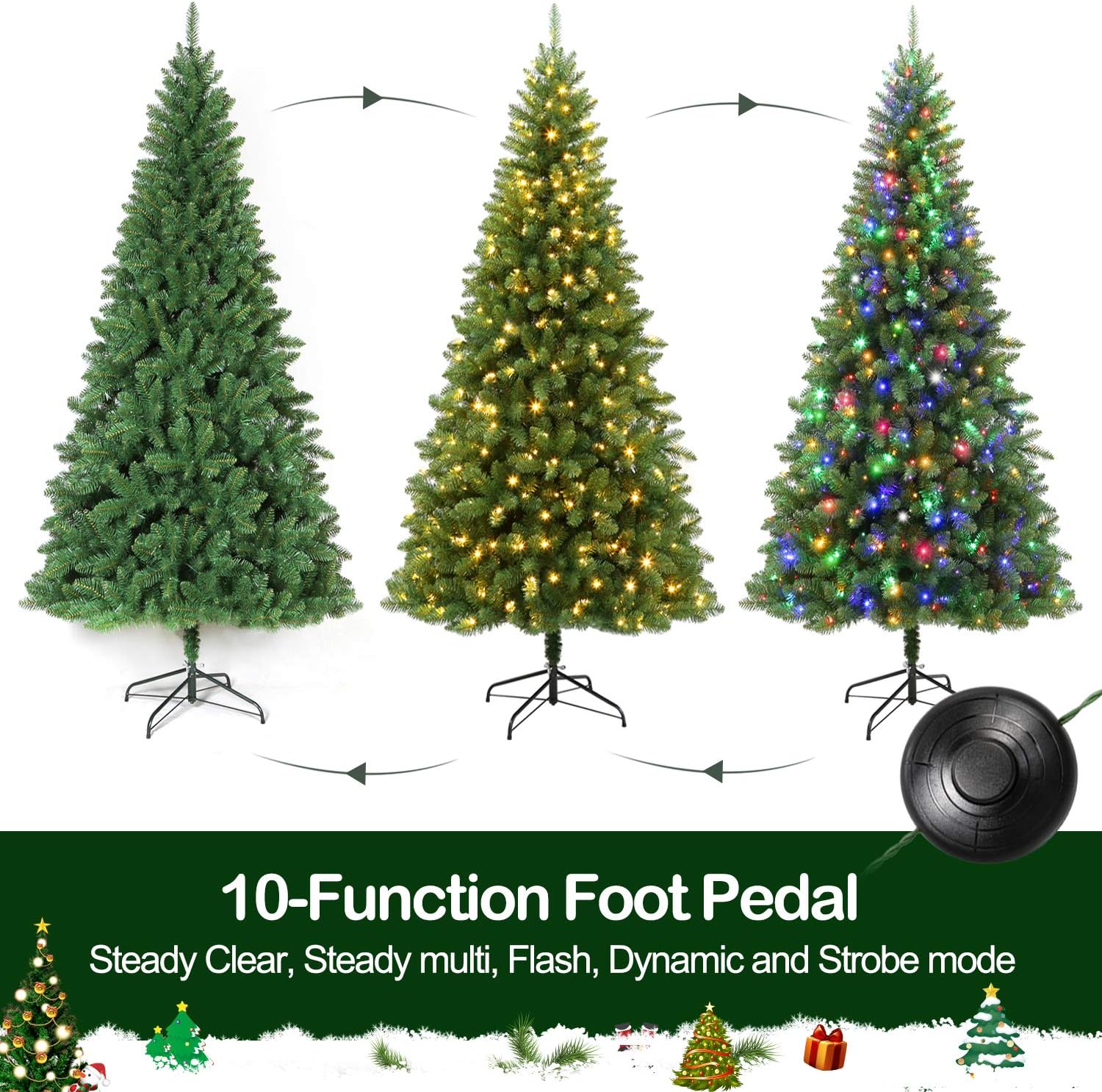 Hykolity 6.5 ft Prelit Artificial Christmas Tree with 350 Color Changing LED Lights, 1100 Tips, Metal Stand and Hinged Branches, 10 Color Modes