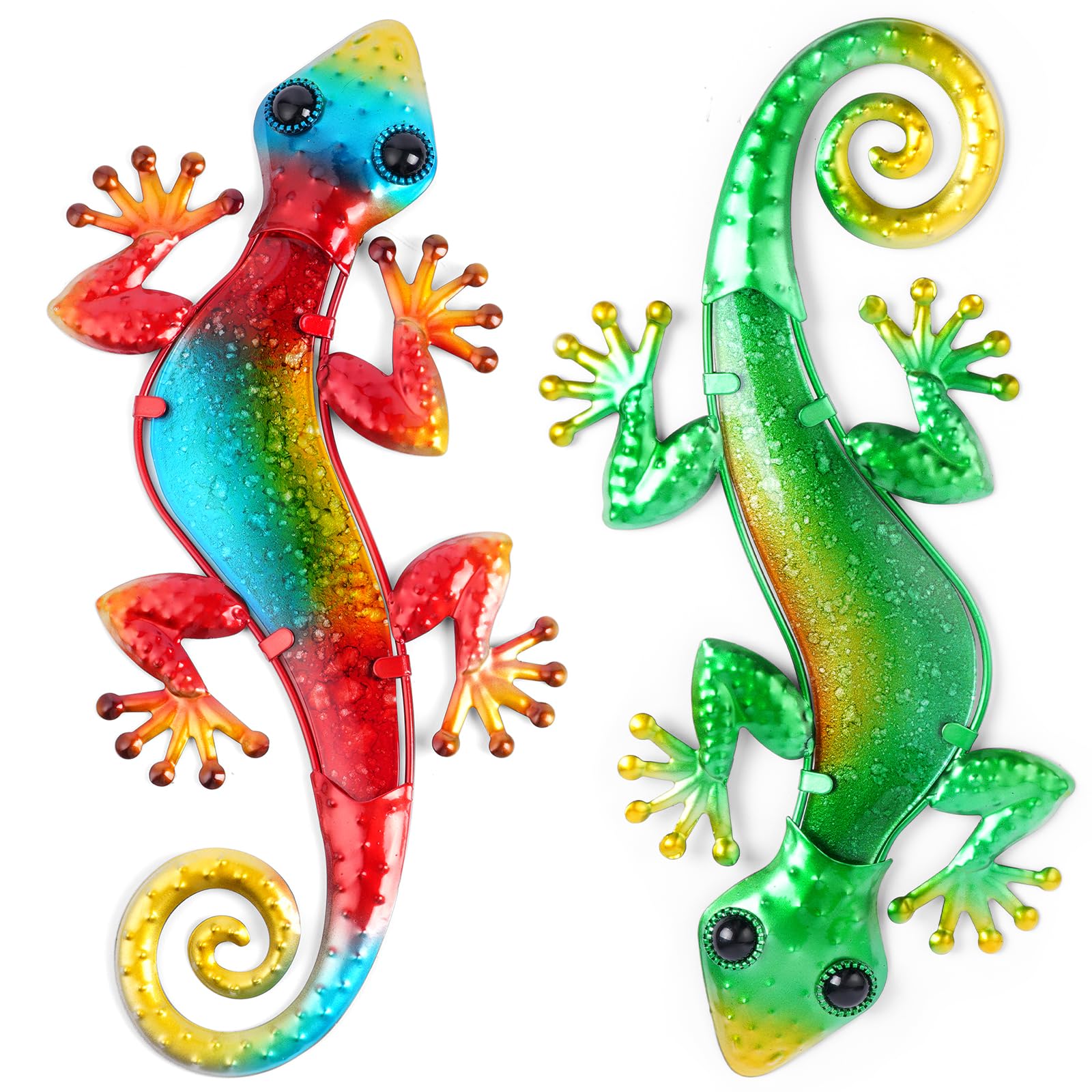 AOOSU Metall Gecko Wanddekoration, 2 Stück Eidechse Kunst Wand, Eidechse Kunst-Ornament, Eidechse Kunstharz, Eidechse Metall-Wandkunst für Garten, Veranda, Terrasse, Rasen, Zaun, Wand