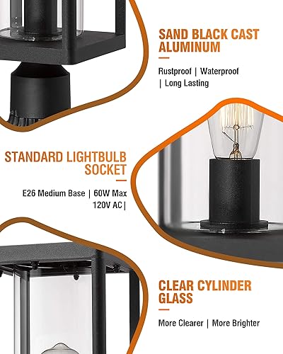 Miniatura 10 de Beionxii Lámpara colgante para exteriores, moderna linterna colgante exterior para porche, aluminio fundido negro con vidrio cilíndrico transparente