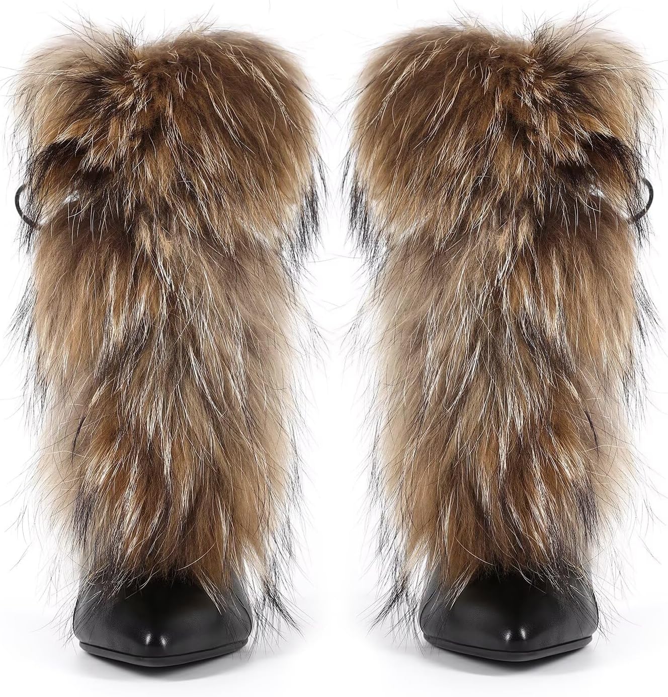 Frankie Hsu Handmade Stiletto Ankle High Heeled Bootie, Black Brown Furry Fuzzy Fur Fluffy Plush Girl Shoes For Women Men - Image 2