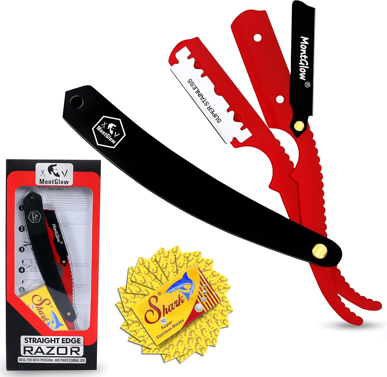 Professional Matte Red & Black Barber Straight Razor with 10 Single