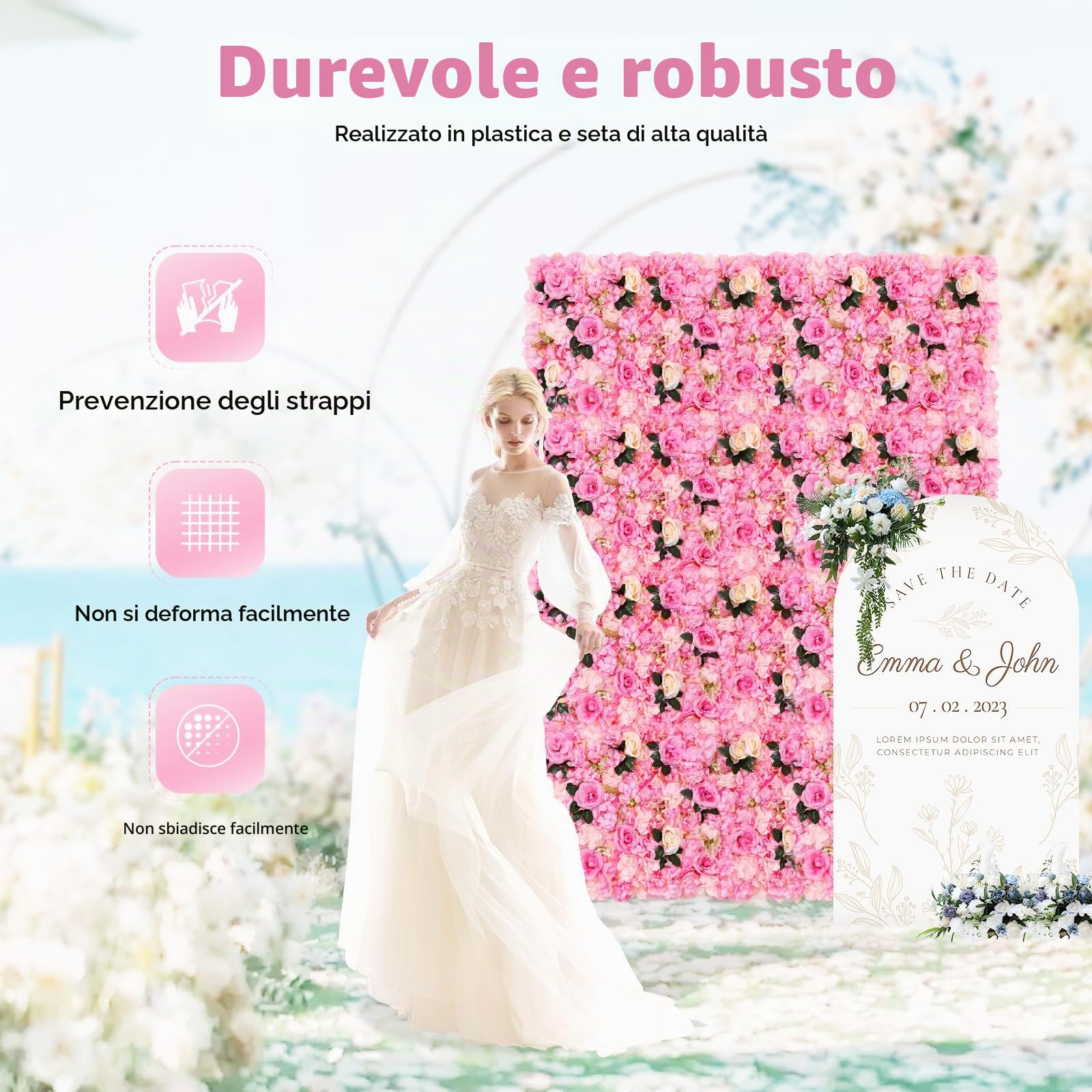 Parete di fiori artificiali - 12 pezzi di rose artificiali - 12 pezzi di rose decorative da parete 40 cm x 60 cm - stucco di rose artificiali di seta