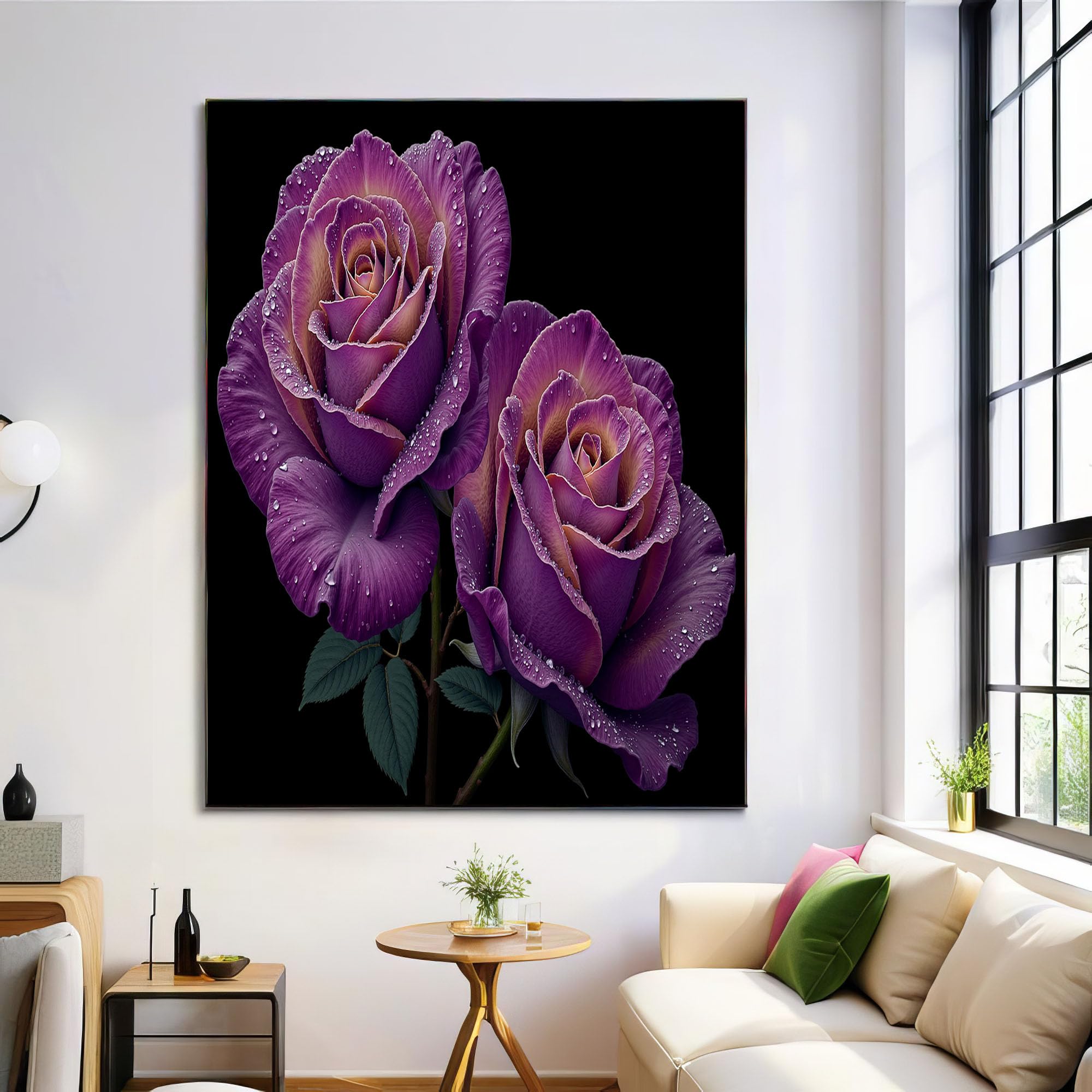 Lienzos decorativos de pared de 60x90cm con diseño de rosas realistas para dormitorios 7