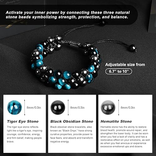 Miniatura 4 de ONXMAS Handmade Triple Protection Bracelet for Men Women, Christmas Gifts for Dad Boyfriend Husband,Healing Crystal Beaded Bracelets