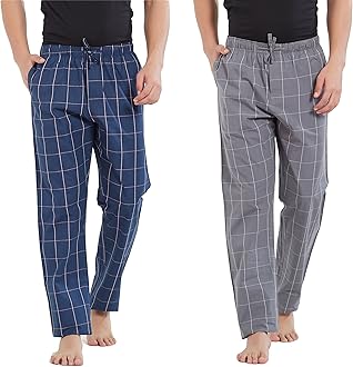 Men's Super Combed Cotton Checkered Checkmate Pyjamas [Pack of 2] Elasticated Waist, Drawstring | Loungewear for Men