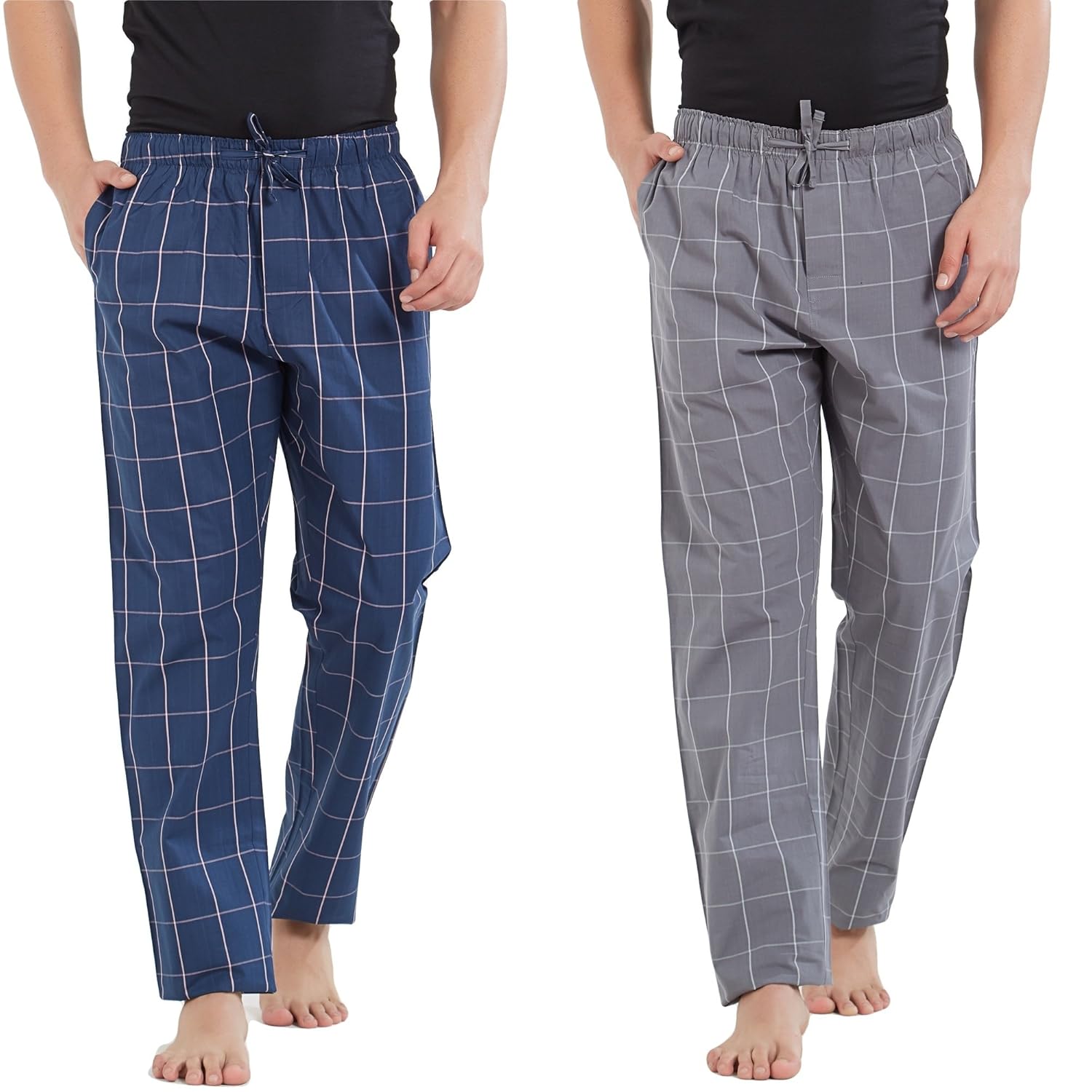 XYXX Men’s Super Combed Cotton Checkered Checkmate Pyjamas [Pack of 2] | Elasticated Waist, Drawstring Loungewear for Men – Buy Online at Best Prices