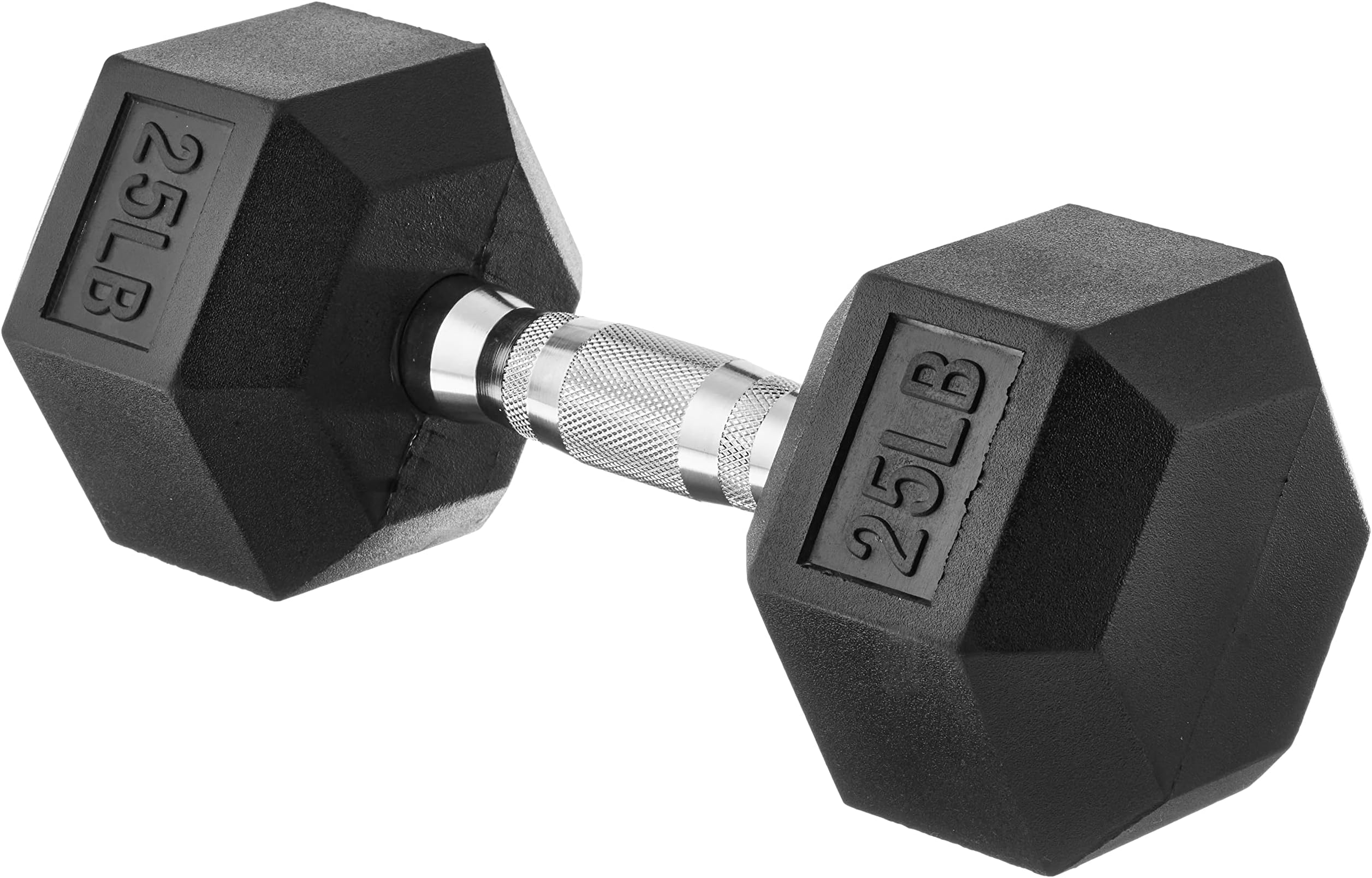 Amazon Basics Rubber Encased Exercise & Fitness Hex Dumbbell, Hand Weight for Strength Training, 25 lbs, Black
