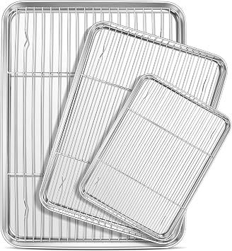 E-far Baking Sheet with Cooling Rack Set 3 Pan + 3 Rack, 16/12.5/9.3 Inch