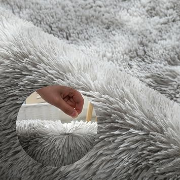 Fluffy Shaggy Round Area Rugs, Non-Slip Luxury Soft Plush Rug, Cozy Circle Carpet for Living Room Bedroom Dining Room Playroom Beige 1.3 Feet