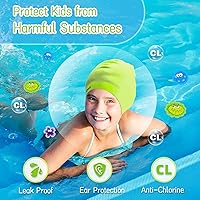 Vista 3 de EverSport Gorro de natación grande para niñas de 6 a 14 años, gorra de natación de silicona de pelo largo para trenzas que mantiene el cabello seco