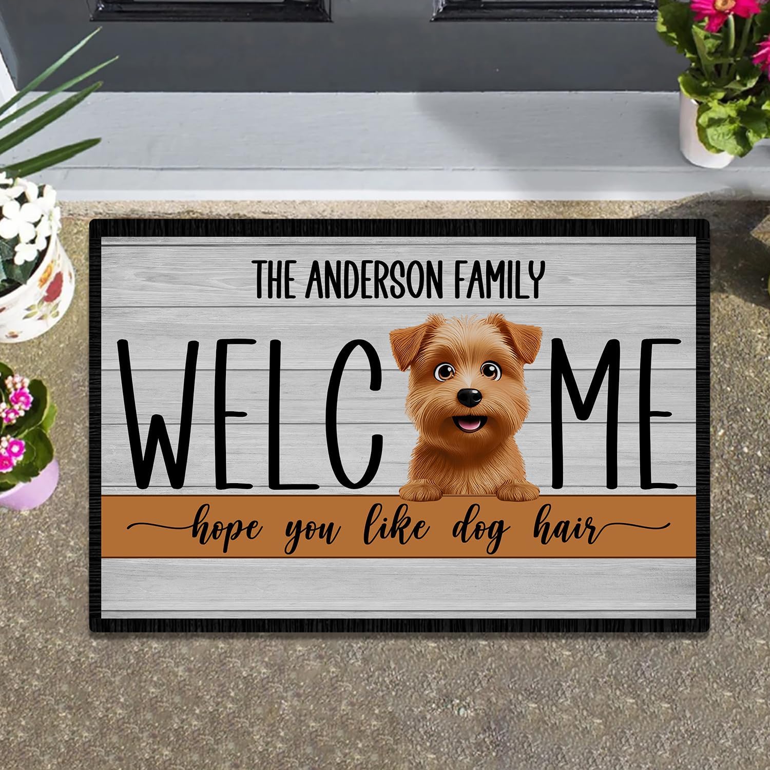 Personalized Dog Lover Welcome Doormat – Custom Family Name and Cartoon Dog Illustration – Durable Non-Slip Polyester Outdoor Rug – Vibrant Fade-Resistant Colors, Ideal Housewarming Gift