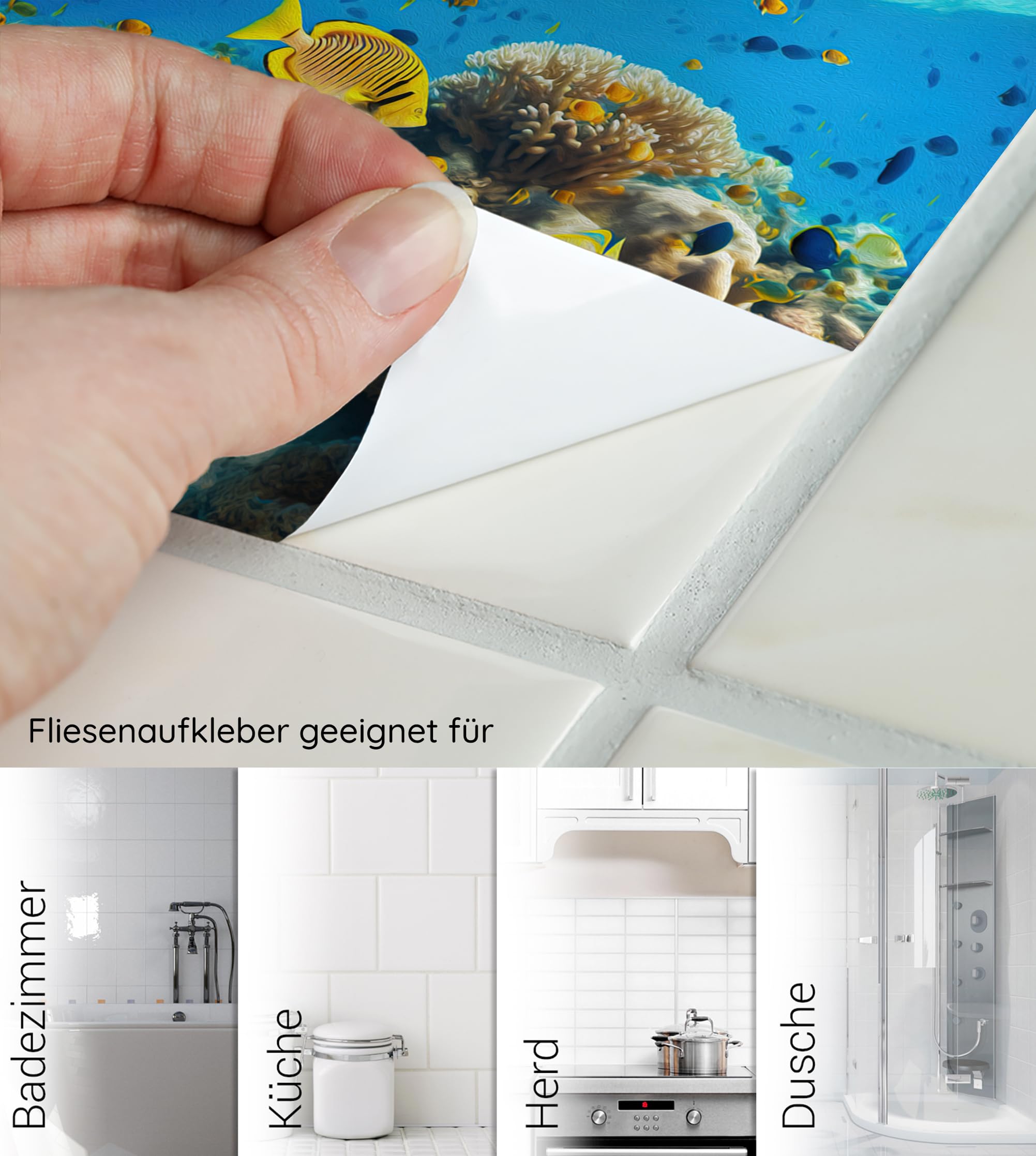 GRAZDesign Fliesenaufkleber Bad Unterwasser Fische, Fliesenbilder selbstklebend - 15x20cm / 40 Stück