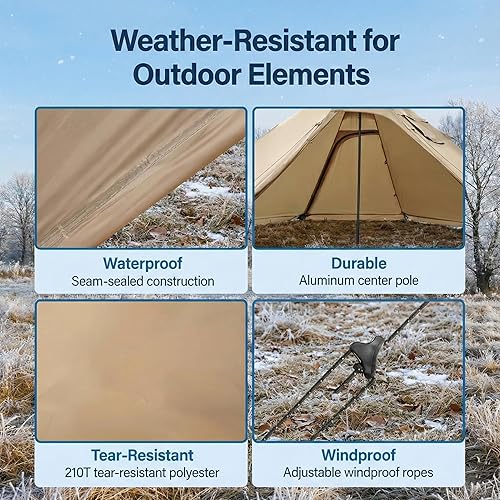 Miniatura 3 de 4 Season Hot Tent wFlame-Retardant Stove Jack - 2-Person  Waterproof(PU2500mm) Windproof 210T Polyester, Portable Ultralight Shelter for Camping