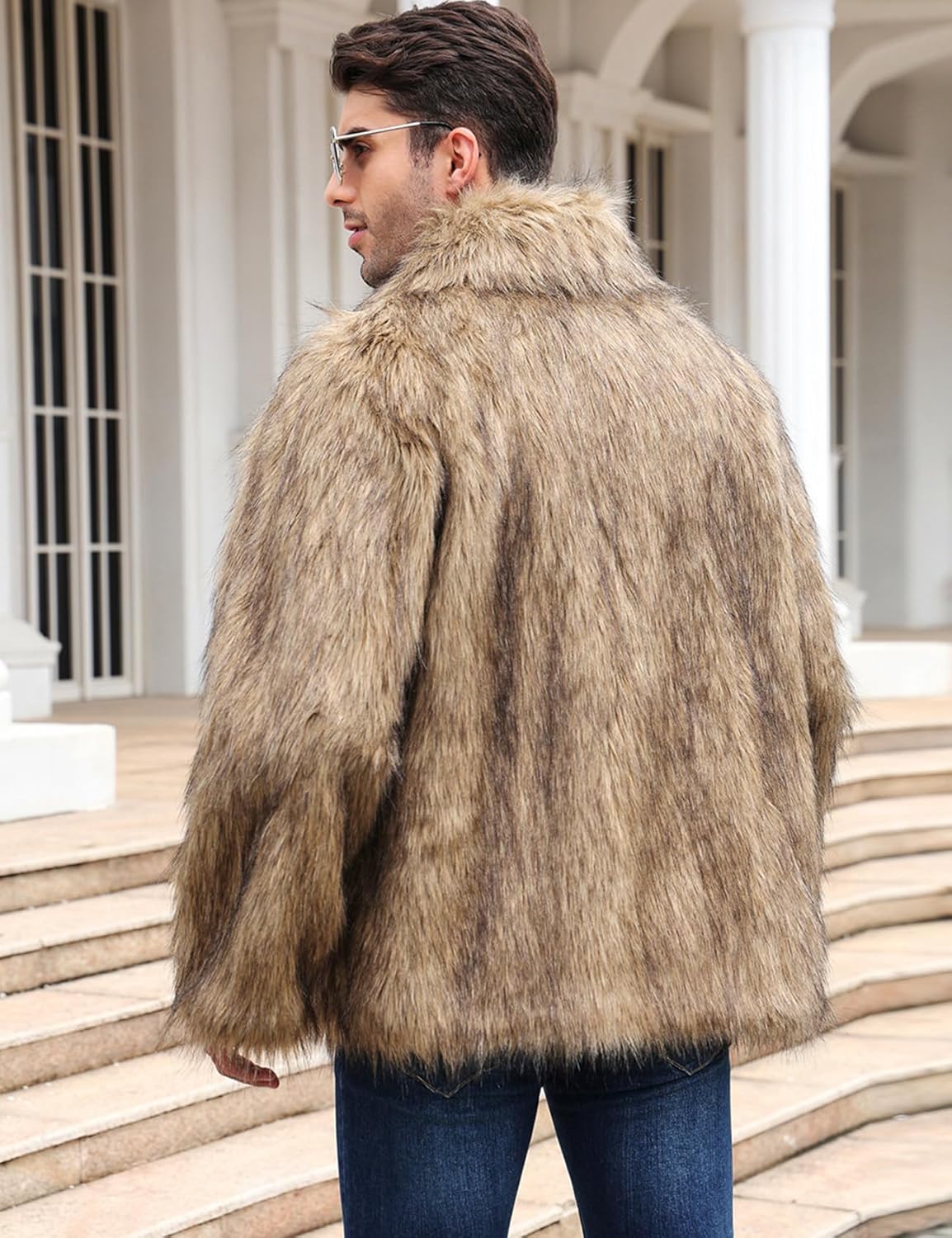 Arssm Mens Luxury Faux Fur Jacket Fluffy Furry Coats Lapel Collar Long Sleeve Outerwear Winter Warm Cardigans - Image 5