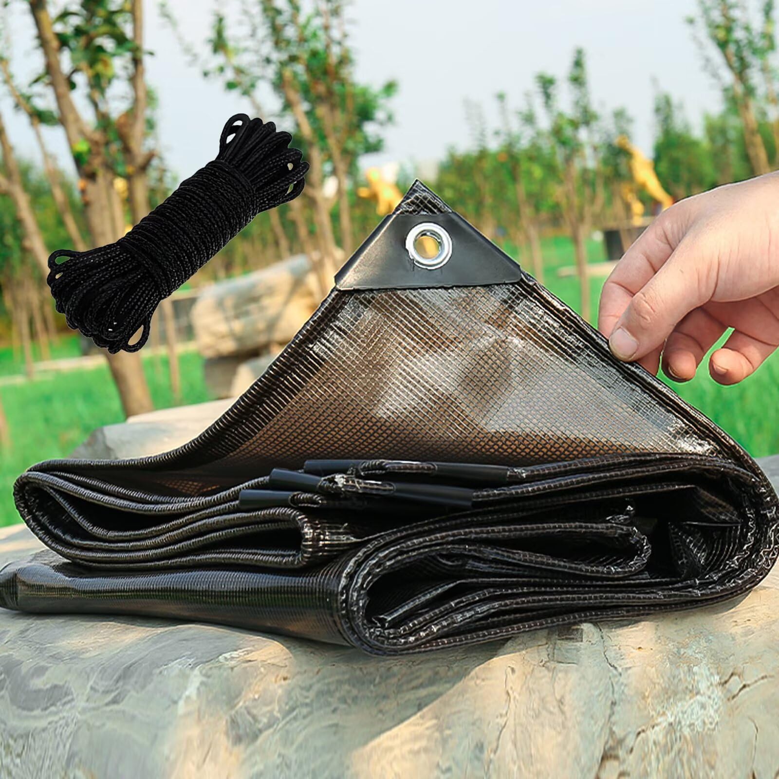 2.5m x 2.8m black Tarpaulin - Heavy-Duty Waterproof 180 GSM Reinforced Tarp Sheet with Mesh Support, Rubber Strengthened Corners - UV‑Resistant Cover for Garden, Greenhouse, Groundsheet