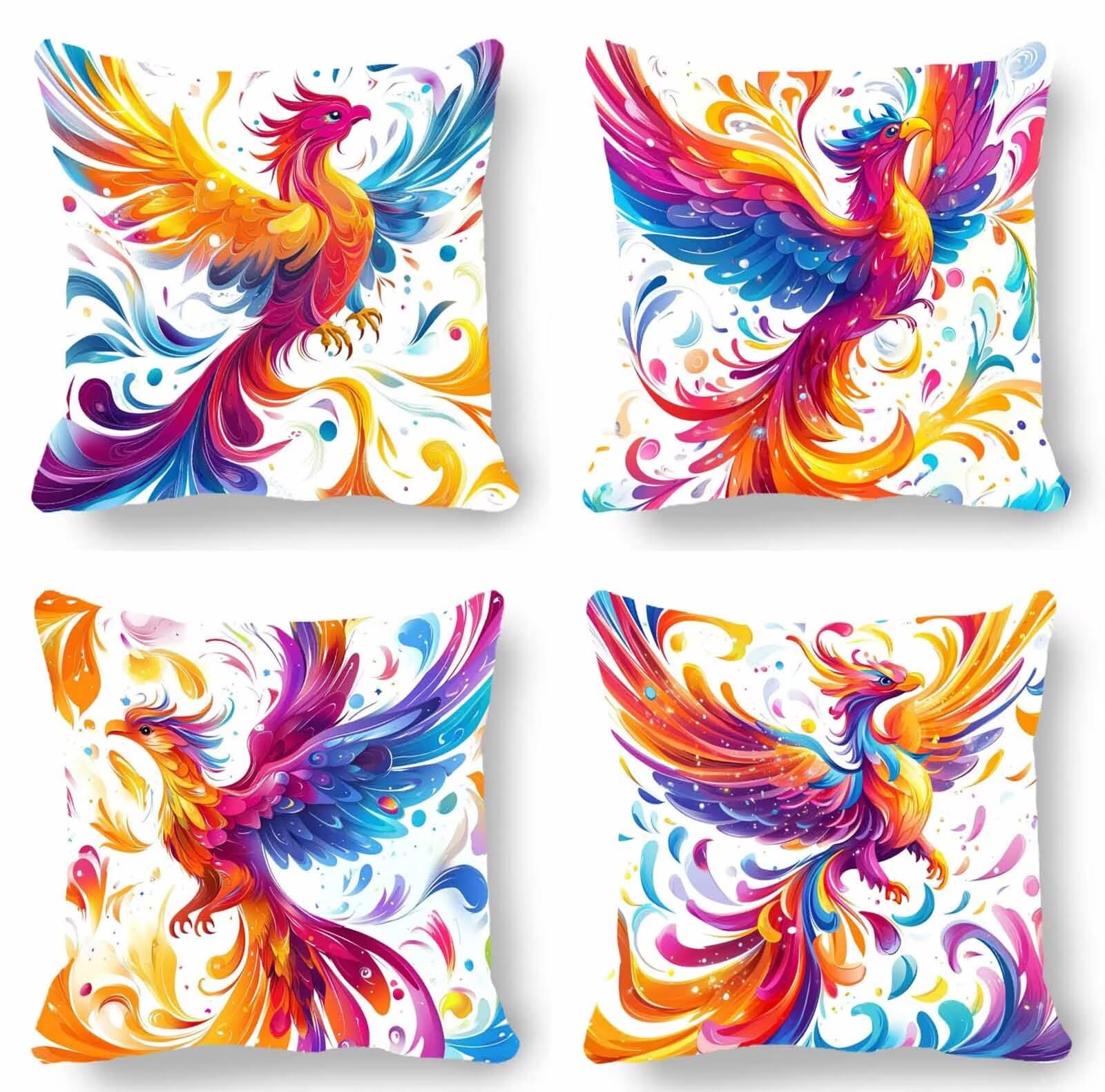 Federe per Cuscini 60 x 60cm, Quadrato Impermeabile Federe Cuscino Letto Colore 4 Pezzi Set Giardino Esterno Copricuscini per Divano Fenice Stampa Bifacciale per Divano Arredamento Casa GYL-10823