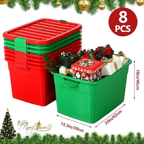 Miniatura 2 de Paquete de 8 contenedores de almacenamiento de plástico con tapa, gigantes de 24 galones (96 cuartos de galón) con tapas de cierre en base verde y