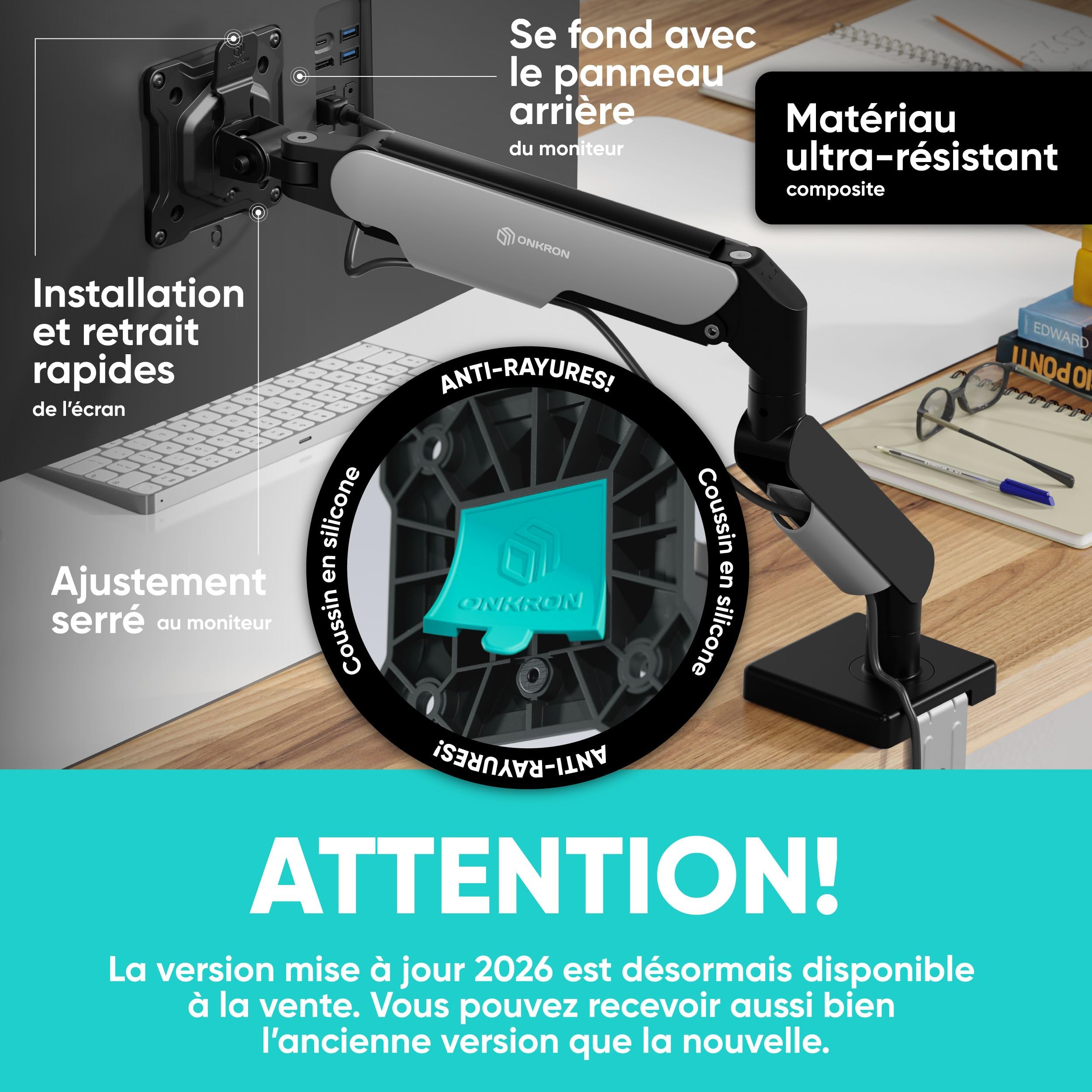 ONKRON Bras Ecran PC 13-32 Pouces 9 kg VESA 75x75-100x100 Support Moniteur Bureau Noir G50-B