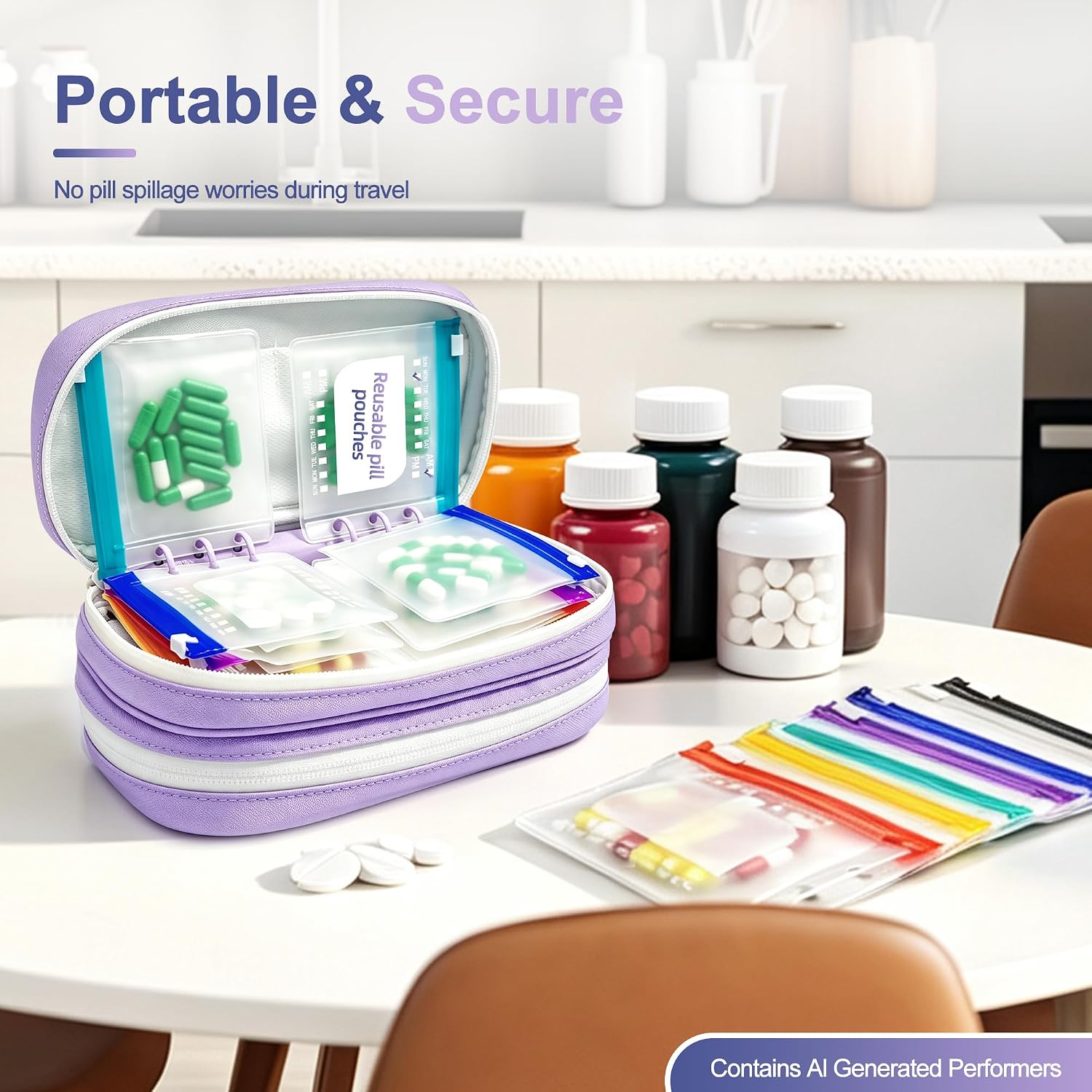 Timueetech XXL A6 Pill Organizer for Binders, 28 BPA-Free Pouches Set