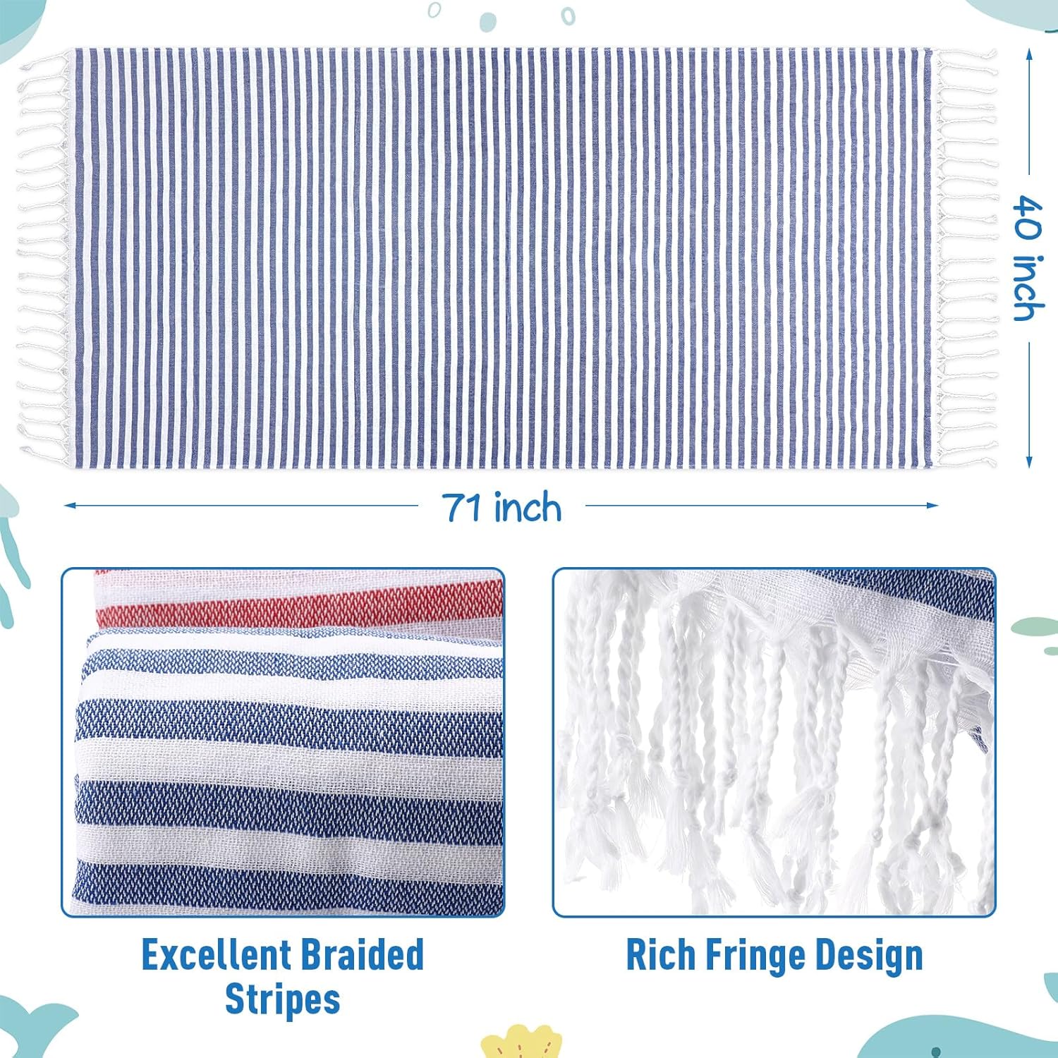 Preboun 12 Pcs Turkish Cotton Beach Towel Bulk 40 x 71'' Oversized Turkish Beach Blanket Quick Dry Extra Large Pool Towel for Adult Absorbent Sand Free Turkish Towel for Bathroom Travel(Mix Color)