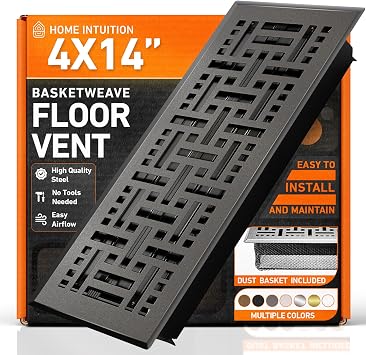 4X14 Floor Vent Covers Floor Register with Mesh Cover Trap, Heat and Air, Walkable Metal Floor Register for HVAC Duct, Basketweave, Dark Grey