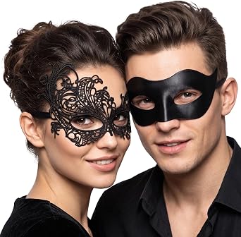 IncreDecor Masquerade Mask for Couples Women Men Venetian Lace Mask Set, Specially for Halloween Costume, Mardi Gras Angel