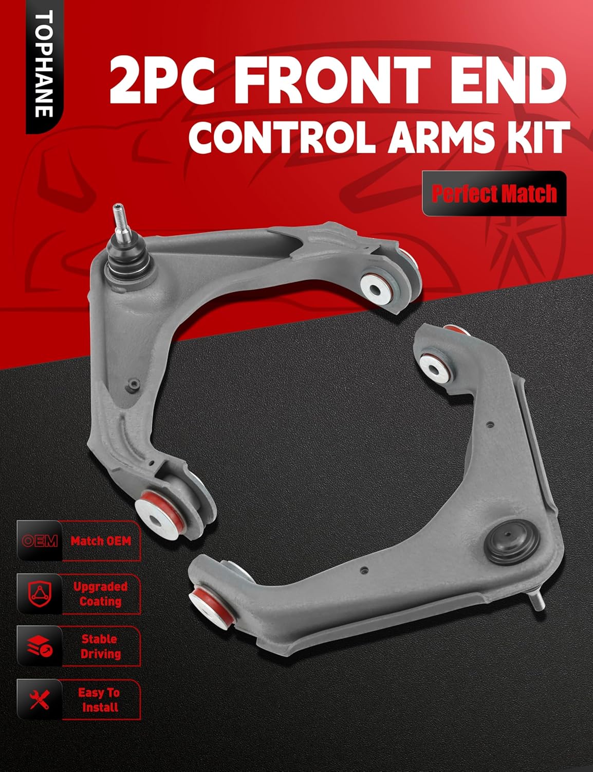 Front Upper Control Arms for Chevy Silverado 2500 HD GMC Sierra 2500 HD, Avalanche Suburban 2500 GMC Yukon XL 2500 - PU Bushing, Wrinkle Gray