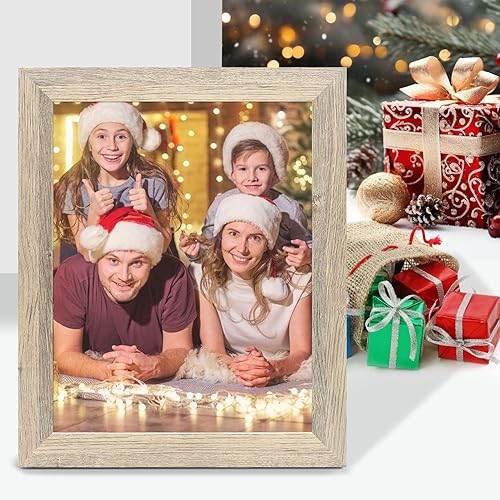 Miniatura 9 de Golden State Art, Portarretratos de 11 x 14 pulgadas, estilo de grano de madera campestre, moldeado amplio, ganchos traseros para exhibición de