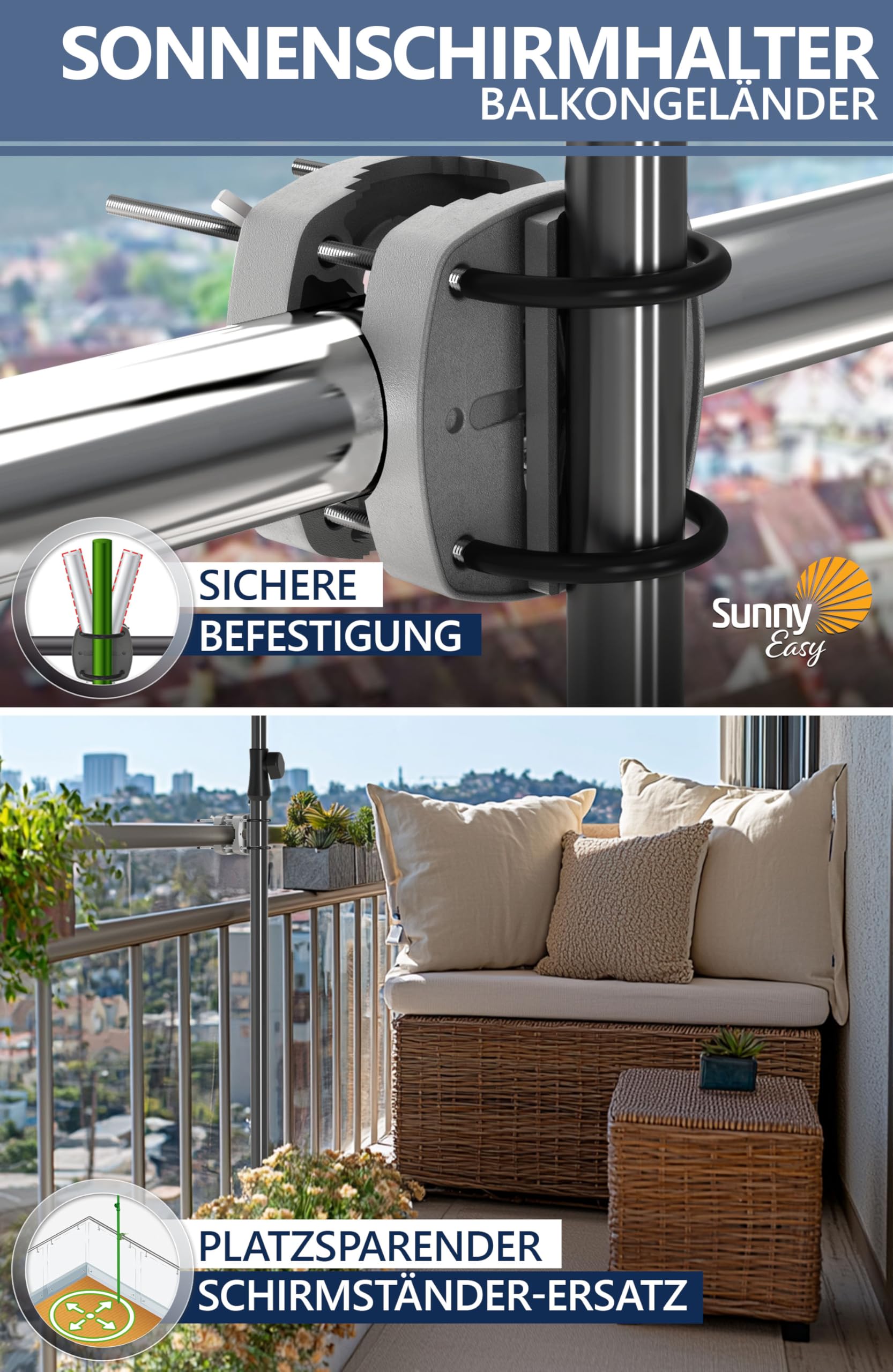 4smile Sonnenschirm Balkon 3-in-1 SET, Anthrazit