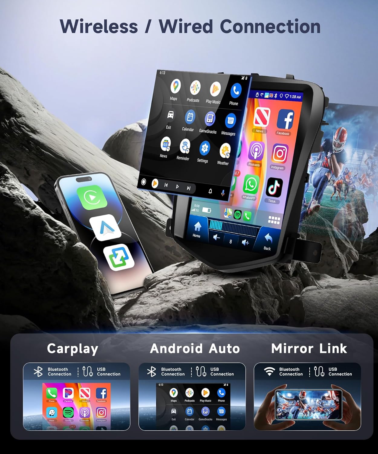 6G+128G Car Radio for Ford Focus 2012-2018 with Wireless CarPlay Android Auto, 9.7 Inch Touchscreen Android Car Stereo with GPS WiFi Mirror Link SWC Bluetooth FM RDS DSP Backup Camera