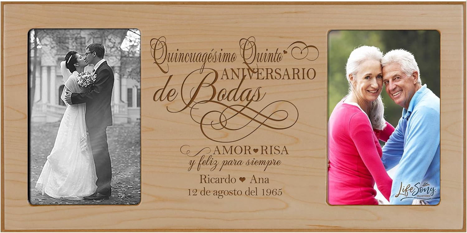 LifeSong Milestones Personalized 55th Anniversary Picture Frame Marriage Keepsake Gift with Spanish Verse - Fifty Five Years Wedding Gift for Parents Husband Wife Him Her Holds 2-4x6 Photo (Cherry)