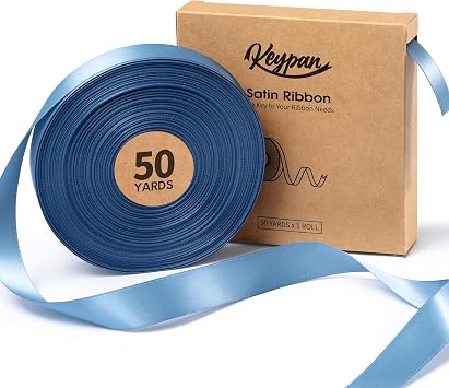 Keypan French Blue Satin Ribbon, 7/8 Inch, 50 Yards | Double-Faced for Elegant Weddings, Coastal Decor, Bouquet Ties, Gift Wrapping, and Crafts