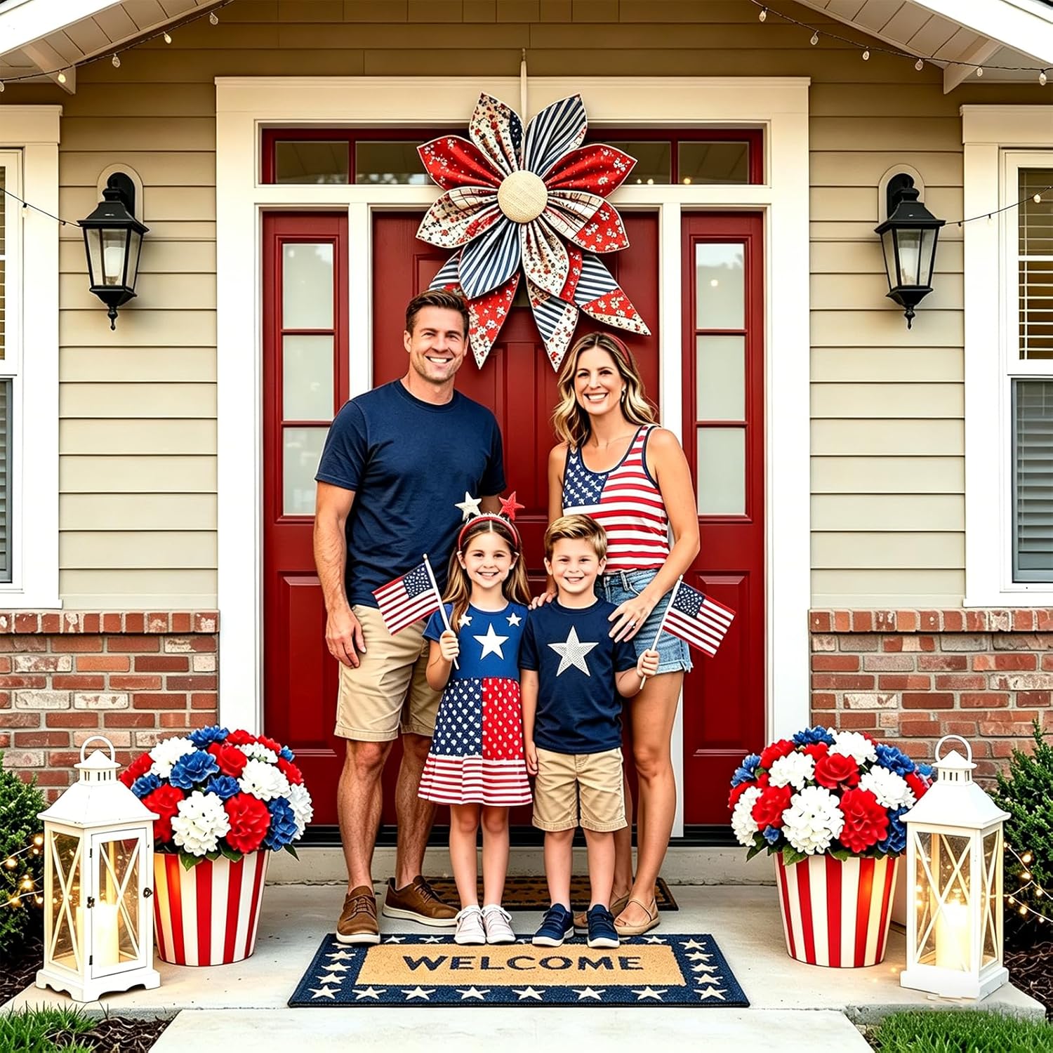 The Heritage Bloom Wreath & Bow: Multi-Piece Sewing Template Set, Vintage Floral Wreath Bows for 4th of July Decorations Outdoor, for Front Door Wall Decor Indoor Outdoor (C,18in)