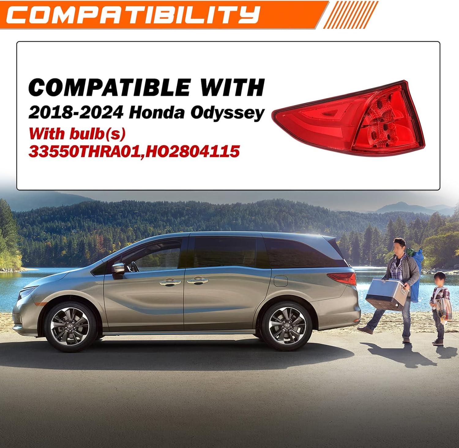 Tail Light Assembly Compatible with 2018-2024 Honda Odyssey,Taillight Brake Lamp Replacement Left Outer Side w/Bulbs&Wiring Harness HO2804115 33550-THR-A01