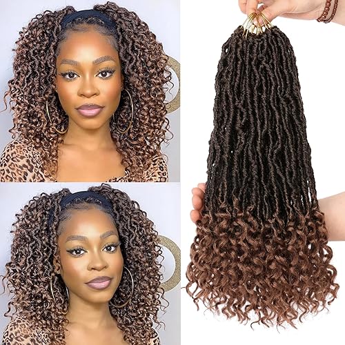 Leeven Rastas de pelo sintético de ganchillo de 14 pulgadas con extremos rizados, 84 hebras, color marrón degradado, bohemias, diosa, cabello de