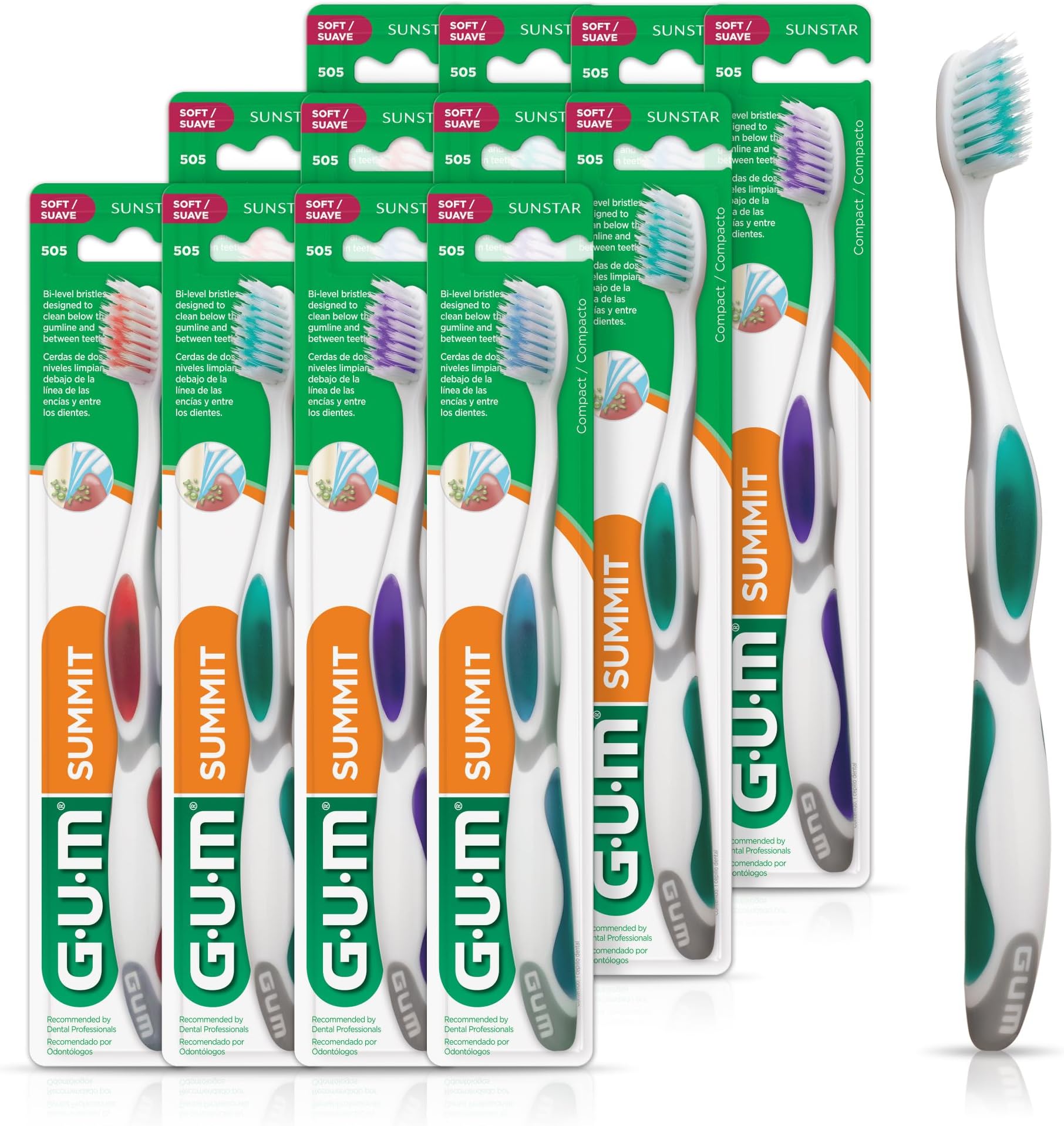 Summit Plus Toothbrushes, Compact, Soft Bristles, 12 Count