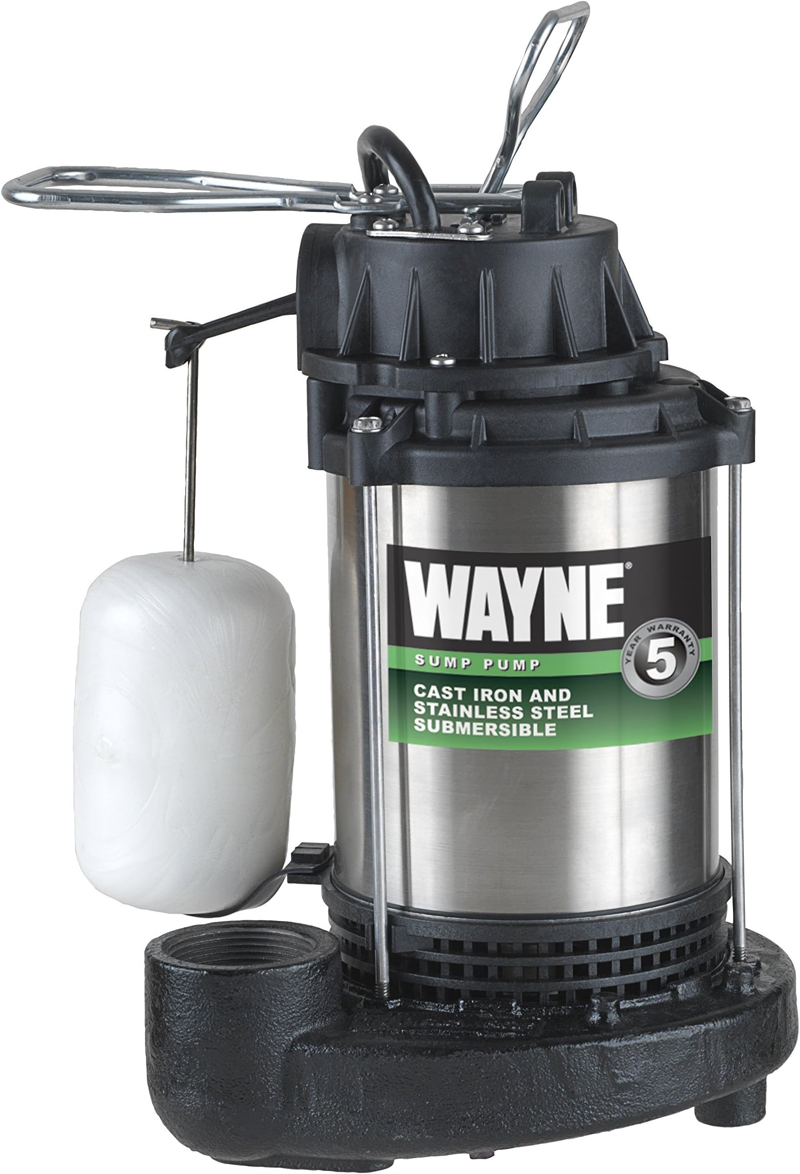 WAYNE - 1 HP Submersible Cast Iron and Stainless Steel Sump Pump with Integrated Vertical Float Switch - 6,100 Gallons Per Hour - Heavy Duty Basement Sump Pump