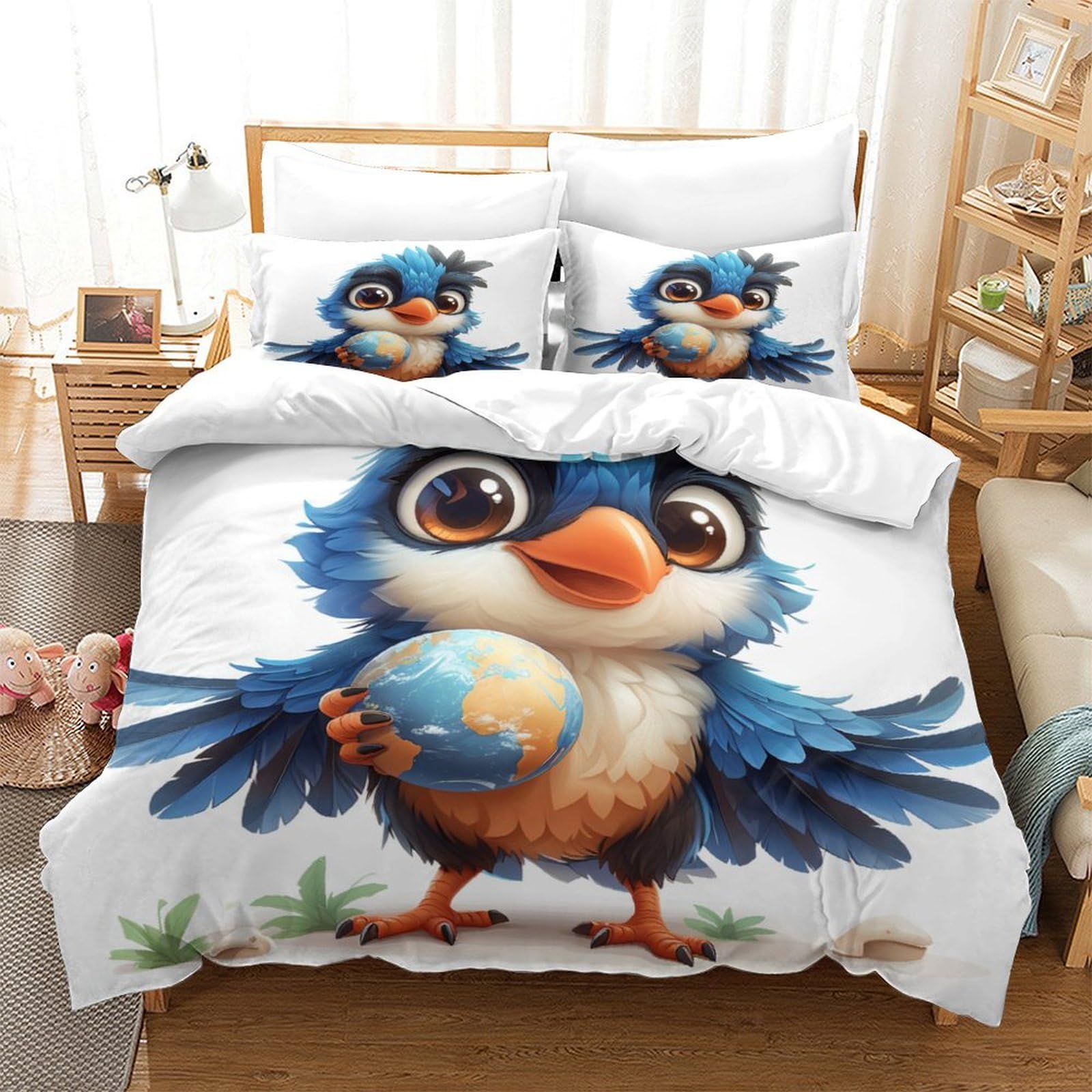 Housses de couette oiseau parure de lit perroquet 3D microfibre 140x200cm