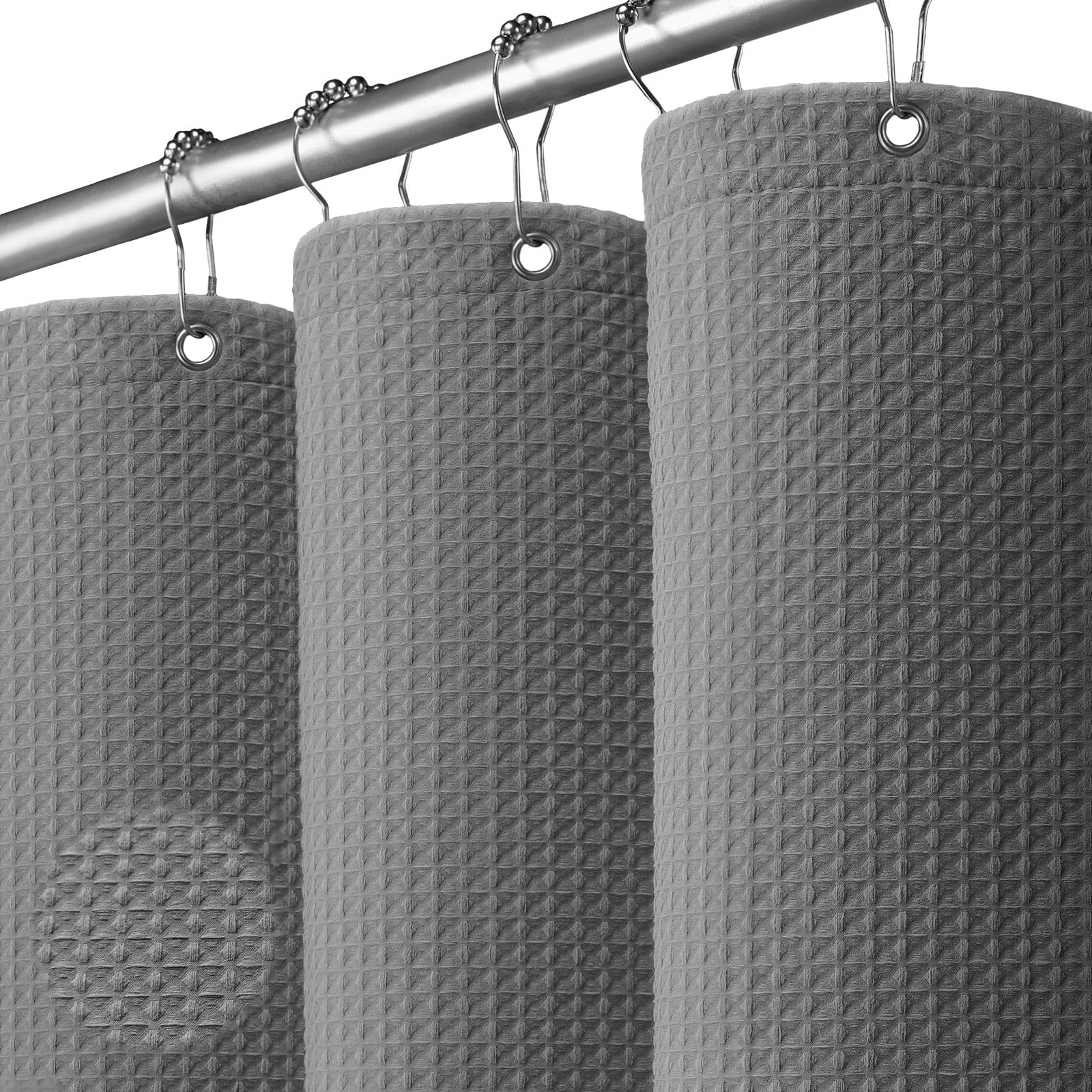 NDDYCU Grey Waffle Shower Curtain, Weighted Waterproof Shower Curtain for Bathroom 93x183cm — image 1