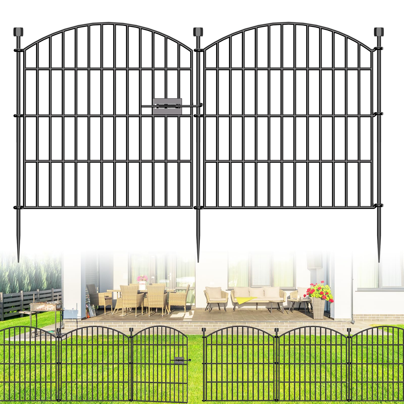 10 Panel No Dig Decorative Garden Fence with Gate 60cm H x 5.5m L Dog Barrier — image 1