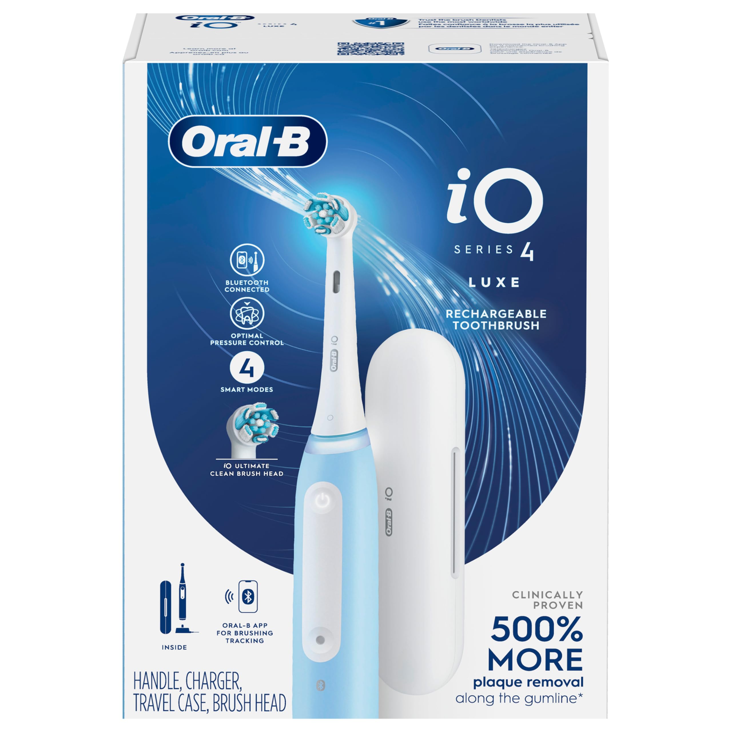 Oral-B iO Series 4 Electric Toothbrush with (1) Brush Head, Rechargeable, ICY Blue