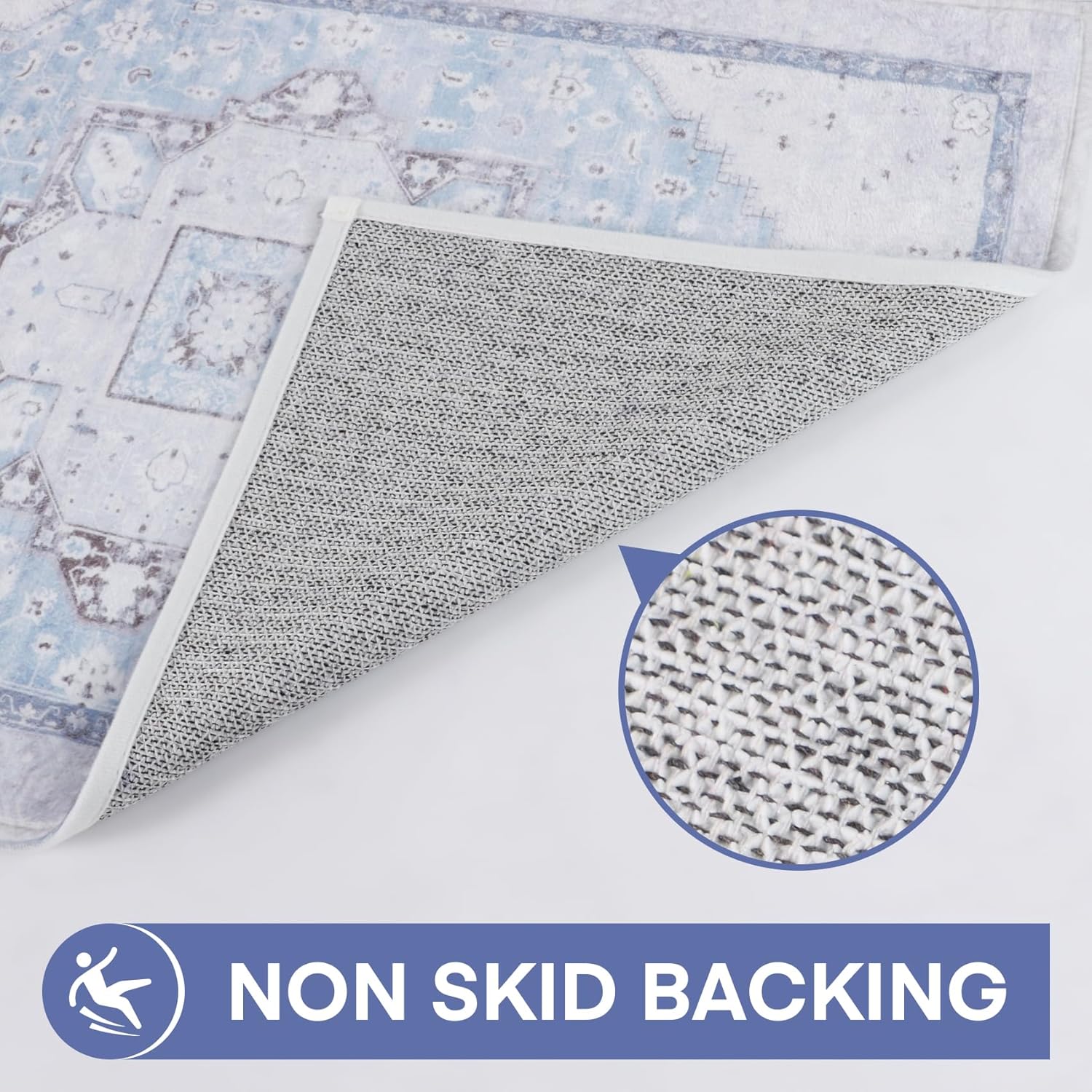 Light Blue Long Bathroom Rugs Runner Boho Floral Microfiber Thin Bath Mat Shower Rug Non Slip Washable Bathmat,18" x 47"